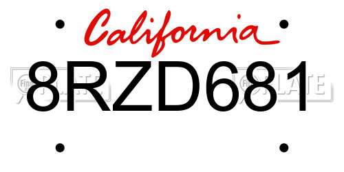 8RZD681 California License Plate