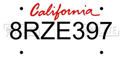 8RZE397 California License Plate