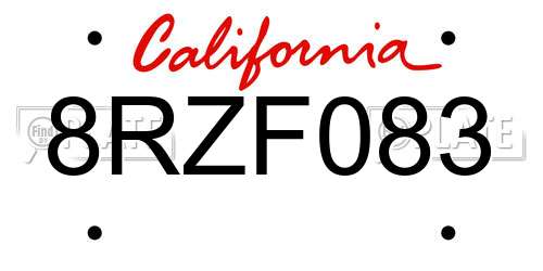 8RZF083 California License Plate