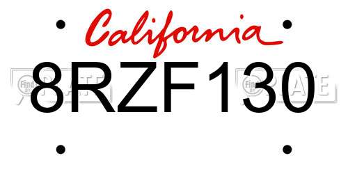 8RZF130 California License Plate