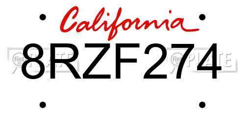 8RZF274 California License Plate