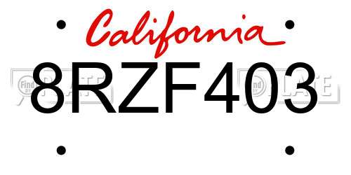 8RZF403 California License Plate