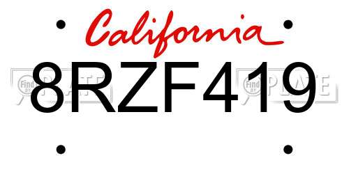 8RZF419 California License Plate