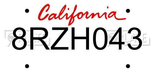 8RZH043 California License Plate