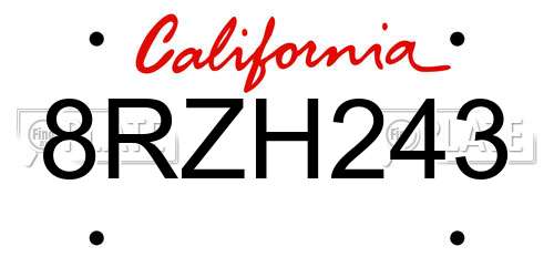 8RZH243 California License Plate