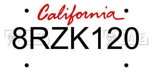 8RZK120 California License Plate