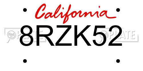 8RZK52 California License Plate