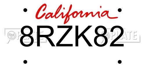 8RZK82 California License Plate