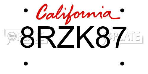 8RZK87 California License Plate