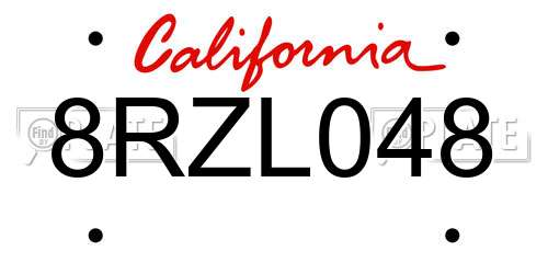 8RZL048 California License Plate