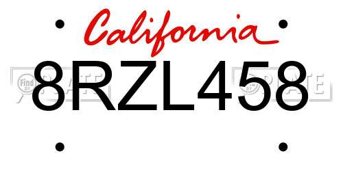 8RZL458 California License Plate