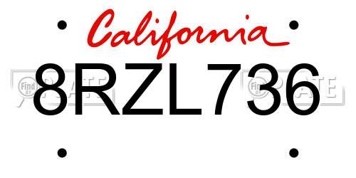 8RZL736 California License Plate