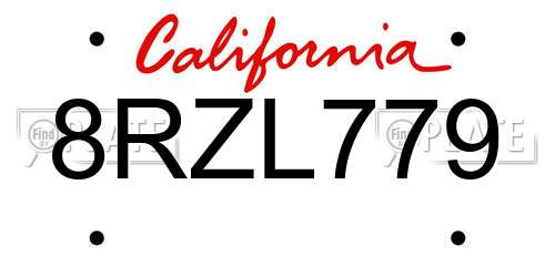 8RZL779 California License Plate