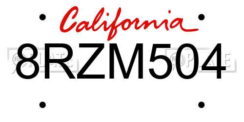 8RZM504 California License Plate