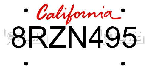 8RZN495 California License Plate