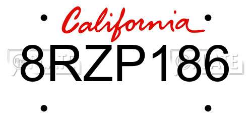 8RZP186 California License Plate