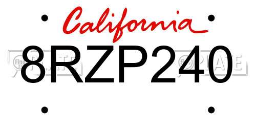 8RZP240 California License Plate