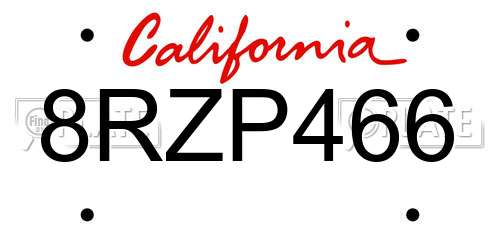 8RZP466 California License Plate