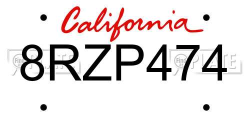 8RZP474 California License Plate
