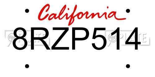8RZP514 California License Plate
