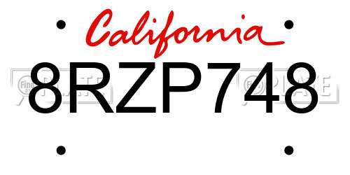 8RZP748 California License Plate