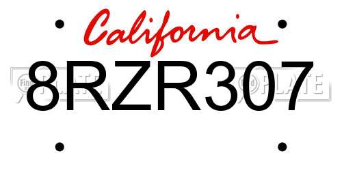 8RZR307 California License Plate