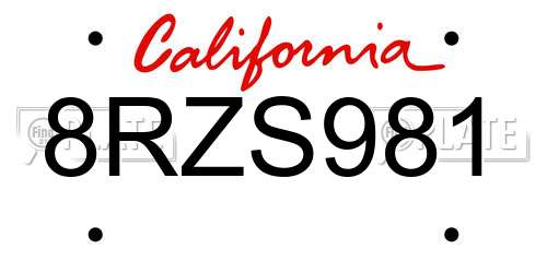 8RZS981 California License Plate