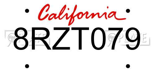 8RZT079 California License Plate