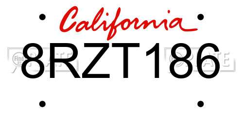 8RZT186 California License Plate