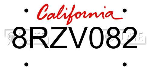 8RZV082 California License Plate