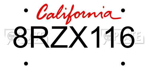 8RZX116 California License Plate