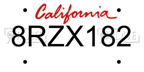 8RZX182 California License Plate