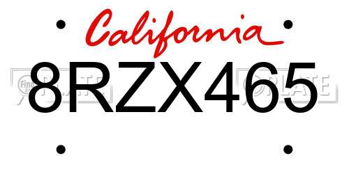 8RZX465 California License Plate
