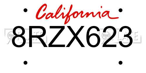 8RZX623 California License Plate