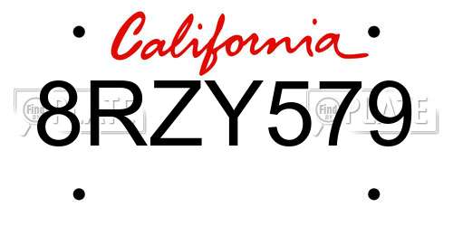 8RZY579 California License Plate
