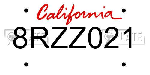 8RZZ021 California License Plate