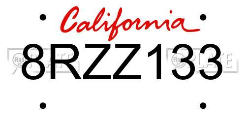 8RZZ133 California License Plate