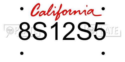 8S12S5 California License Plate