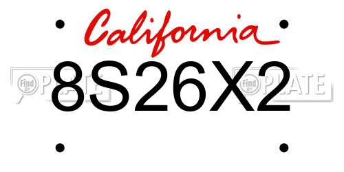 8S26X2 California License Plate