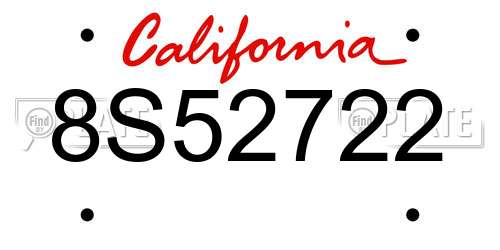 8S52722 California License Plate