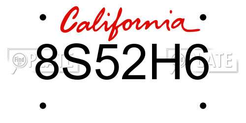 8S52H6 California License Plate