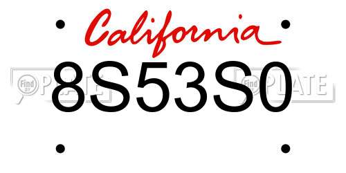 8S53S0 California License Plate