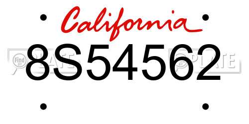 8S54562 California License Plate