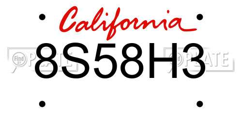 8S58H3 California License Plate