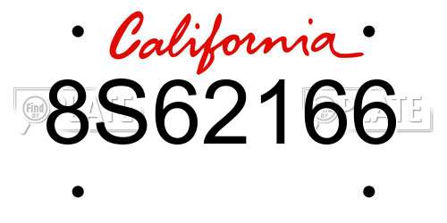 8S62166 California License Plate