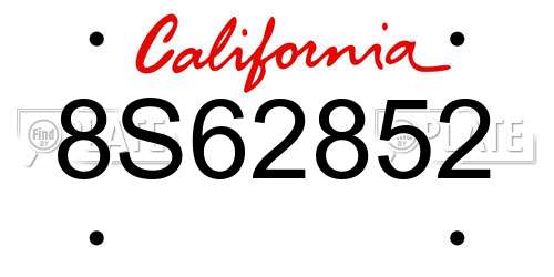 8S62852 California License Plate