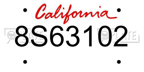 8S63102 California License Plate