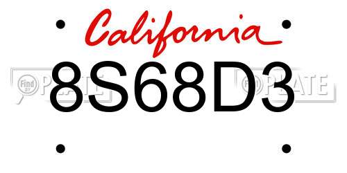 8S68D3 California License Plate