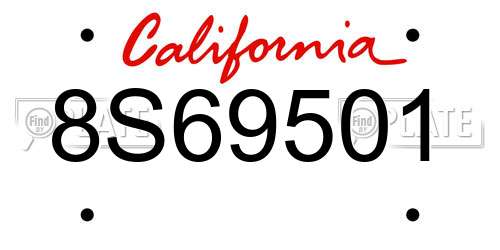 8S69501 California License Plate