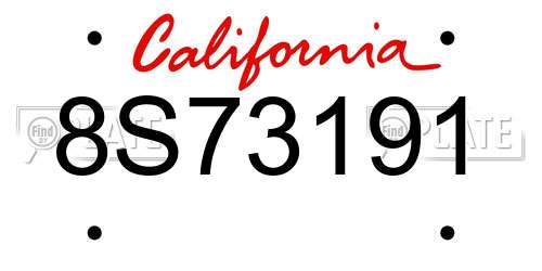 8S73191 California License Plate